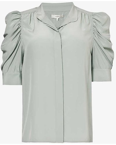 FRAME Gillian Puffed-sleeve Silk Top - Grey