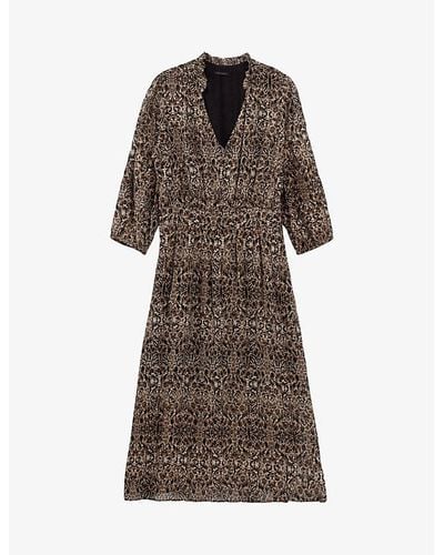 IKKS Arabesque-print Woven Midi Dress - Brown