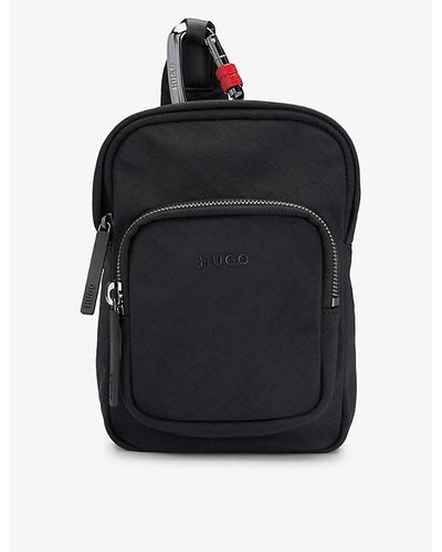 HUGO Reporter Brand-strap Woven Crossbody Bag - Black