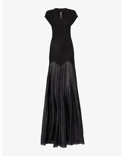 Rick Owens V-neck Flared-hem Silk-blend Jersey Maxi Dress - Black
