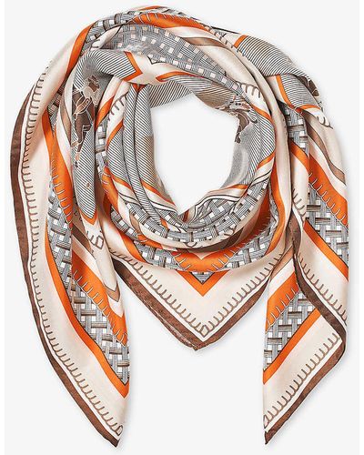 Aspinal of London Horse-print Square Silk Scarf - White