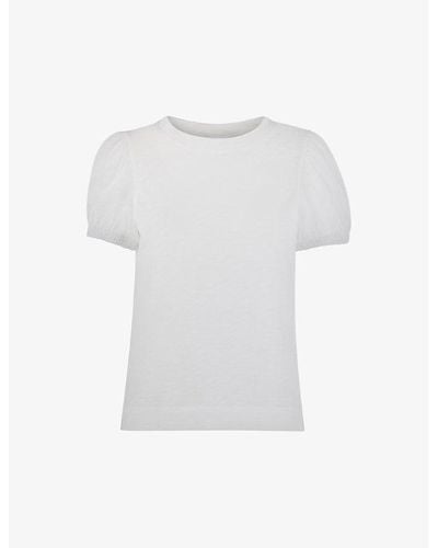 Whistles Puff-sleeved Keyhole Cotton-jersey T-shirt - White