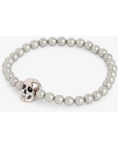 Alexander McQueen Skull-charm Brass And Pearl Bracelet - White