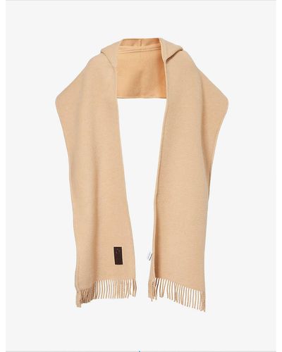 Ferragamo Branded Hooded Wool And Cashmere-blend Scarf - Natural
