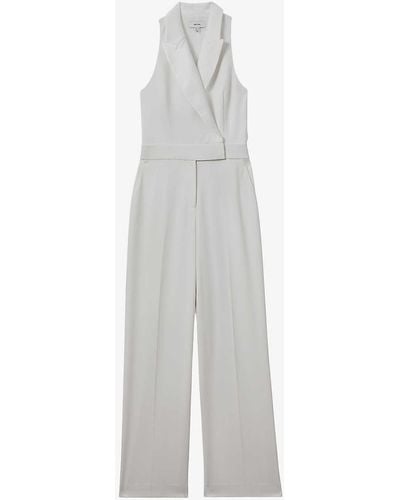 Reiss Lainey Double-breasted Wide-leg Satin Jumpsuit - White