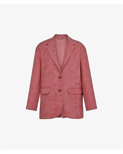 House Of Cb Kiera Single-breasted Relaxed-fit Vegan-leather Blazer - Red