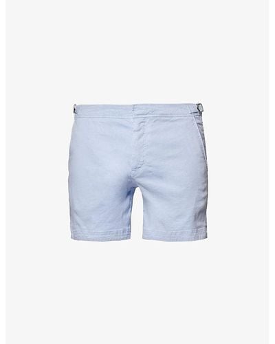 Orlebar Brown Buckled-waist Straight-leg Linen-blend Shorts - Blue