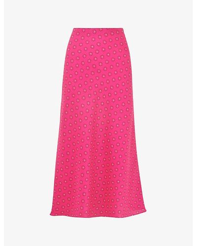 Whistles Floral-print Stretch Recycled-polyester Midi Skirt - Pink