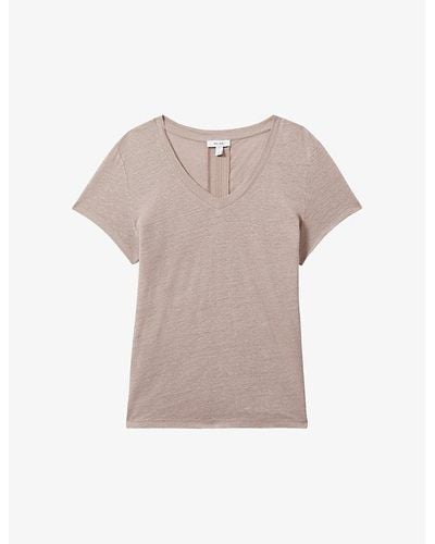 Reiss Lottie V-neck Short-sleeve Linen T-shirt - Pink