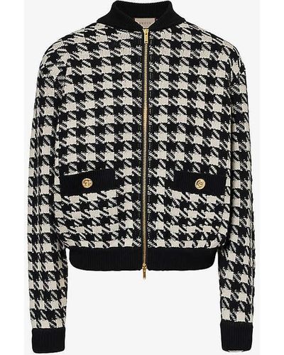 Gucci Houndstooth Zip-front Wool-knit Jacket - Black