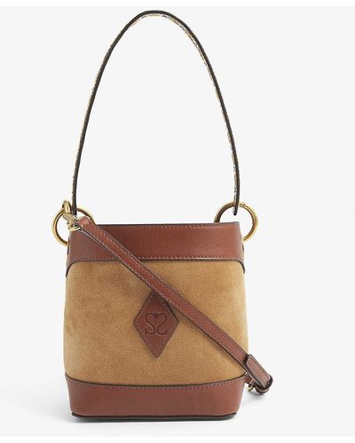 Sandro Womens Naturels Branded Suede Bucket Bag 1 Size - Brown