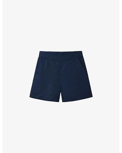 The White Company Stitch-embroidered High-rise Linen Shorts - Blue