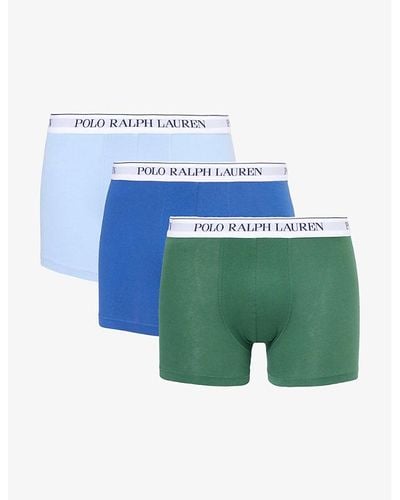 Polo Ralph Lauren Classic Branded-waist Stretch-cotton Trunks Pack Of Three X - Blue