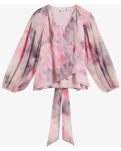 Ted Baker Emiliah Floral-print Wrap Recycled-polyester Blouse - Pink