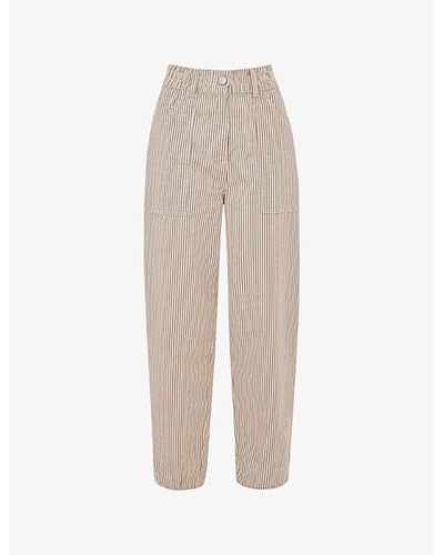 Whistles Tessa Stripe-pattern Mid-rise Straight-leg Cotton-blend Pants - Natural