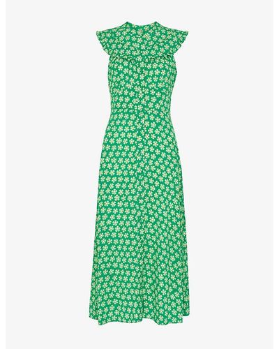 Whistles Daisy-print Ruffled Woven Midi Dress - Green