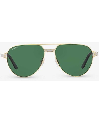 Cartier Ct0425s Pilot-frame Metal Sunglasses - Green
