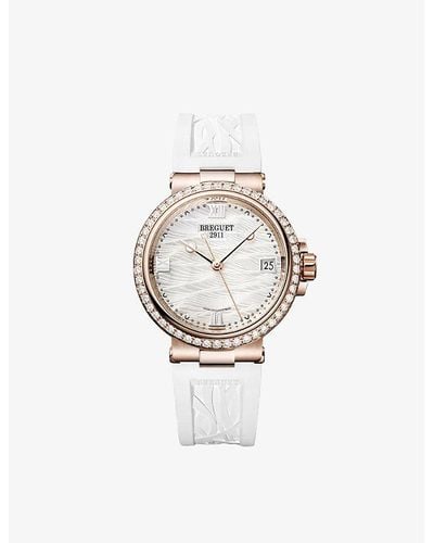 Breguet 9518br/52/584/d000 Marine Dame 18ct Rose-gold, Diamond And Mother-of-pearl Quartz Watch - White