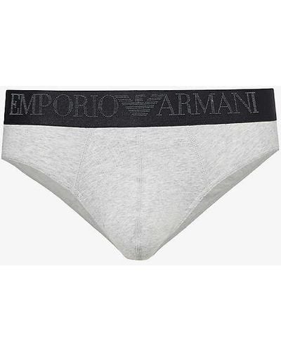 Emporio Armani Branded-waist Stretch-cotton Briefs X - White