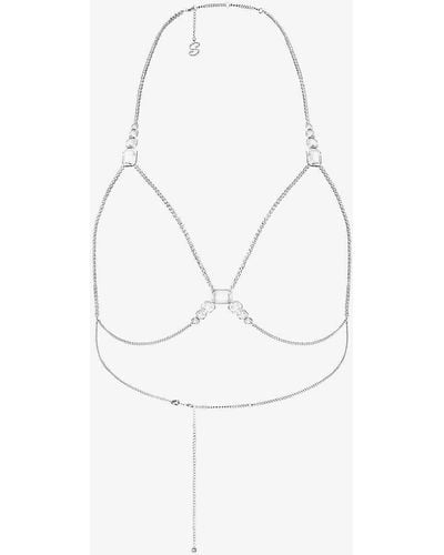Swarovski X Skims Rhodium-plated Bra Cup Chain - White