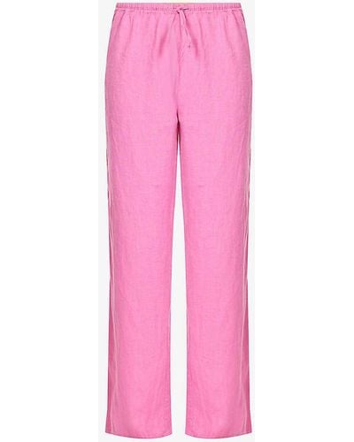 Desmond & Dempsey Straight-leg Mid-rise Linen Trousers X - Pink