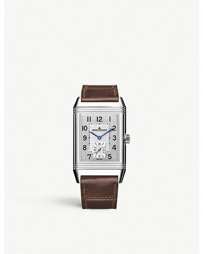 Jaeger-lecoultre Reverso Duo Stainless-steel And Leather Automatic Watch - White