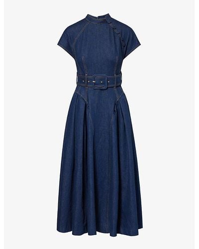 Huishan Zhang Huang Contrast-stitch Denim Midi Dress - Blue