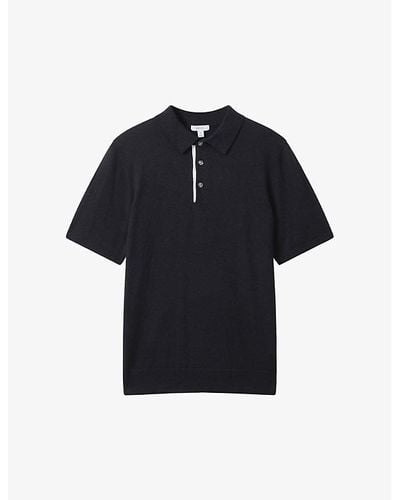 Reiss Vy Finch Contrast-trim Stretch-woven Polo Shirt - Blue