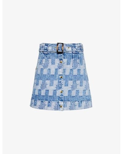 Barbour Bowhill Belted Patterned-denim Mini Skirt - Blue