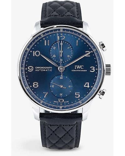 IWC Schaffhausen Iw371606 Portugieser Stainless-steel And Leather Automatic Watch - Blue