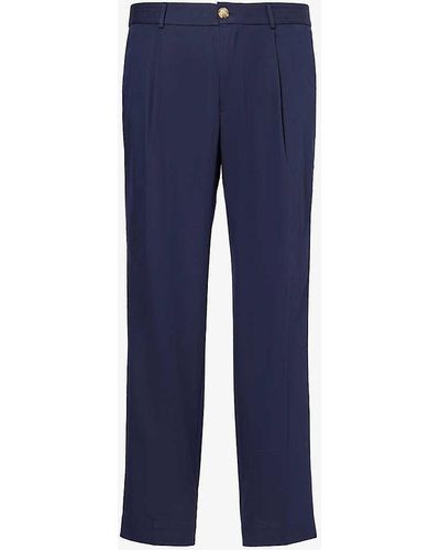 CHE Pleated Belt-loop Straight-leg Regular-fit Cotton-blend Trousers - Blue