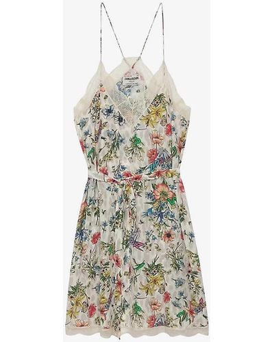 Zadig & Voltaire Ristyz Floral-print Lace-embroidered Silk Mini Dress - Multicolour