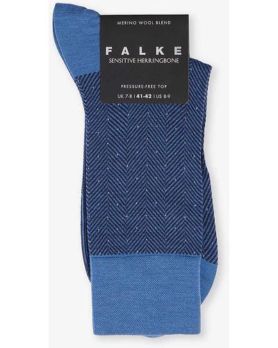 FALKE Herringbone-knit Wool-blend Socks - Blue