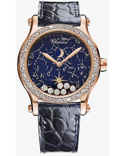 Chopard 274894-5001 Happy Moon 18ct Rose-gold And 1.18ct Diamond Automatic Watch - Blue