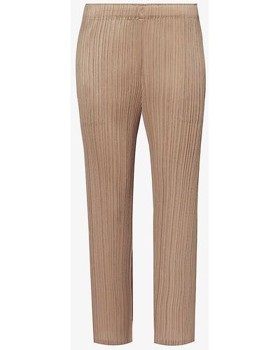 Pleats Please Issey Miyake October Tapered Mid-rise Knitted Trousers - Natural
