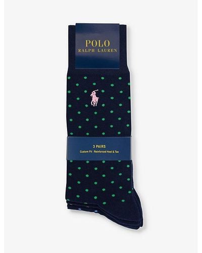 Polo Ralph Lauren 3pk Bluedot Logo-embroidered Polka-dot Pack Of Three Cotton-blend Socks