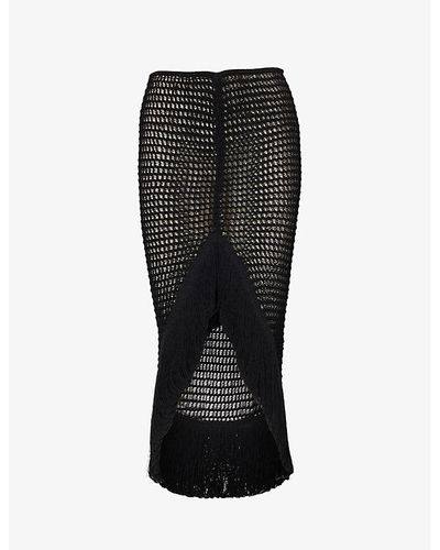 Alaïa Fringed-trim Knitted Woven-blend Midi Skirt - Black