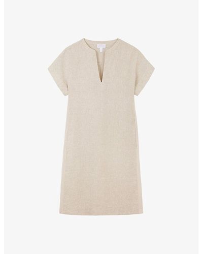 The White Company Relaxed-fit Pintuck Linen Mini Dress - Natural