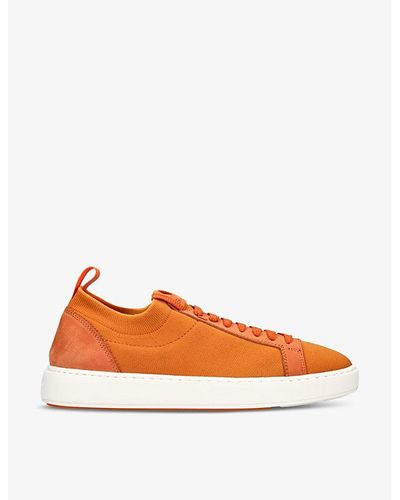 Santoni Tech Stretch-knit And Suede Low-top Sneakers - Orange