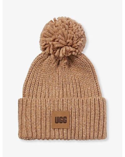 UGG Logo-patch Knitted Beanie Hat - Brown