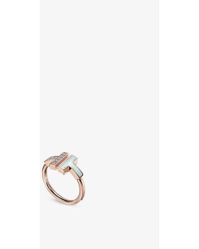 Tiffany T Wire Ring in Rose Gold with Diamonds and Mother-Of-Pearl