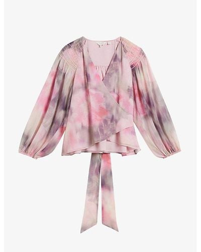 Ted Baker Emiliah Floral-print Wrap Recycled-polyester Blouse - Pink