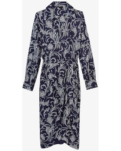 The Kooples Vy Floral-print Long-sleeve Woven Dress X - Blue