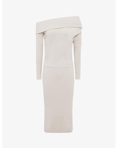 Reiss Sutton Off-the-shoulder Knitted Midi Dres - White