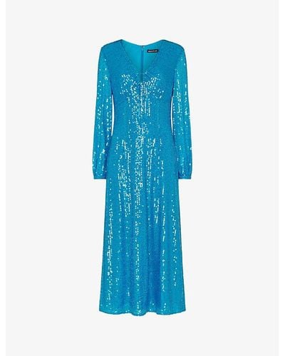 Whistles Sequin-embellished Keyhole-detail Stretch-recycled Polyester Midi Dress - Blue