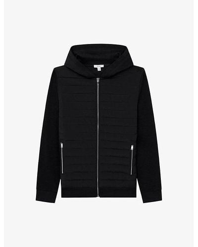 Reiss Taylor Hooded Quilted-shell And Cotton-jersey Jacket - Black