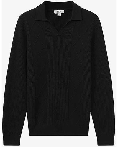 Reiss Malik Open-collar Regular-fit Wool Jumper - Black