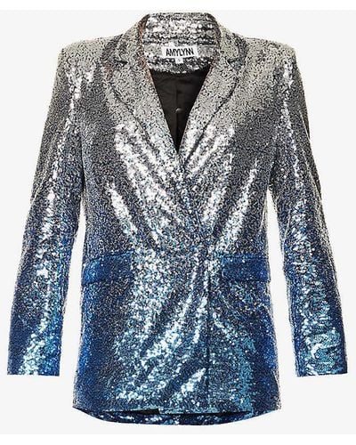 Amy Lynn Dua Ombré Sequin-embellished Regular-fit Woven Blazer - Blue