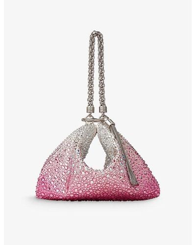 Jimmy Choo Callie Medium Crystal-embellished Satin Clutch Bag - Pink