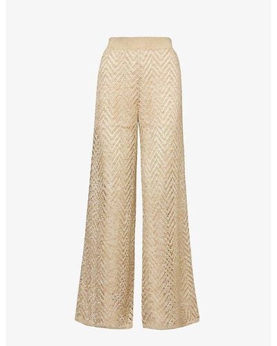 Missoni Chevron-pattern Wide-leg High-rise Knitted Pants - Natural